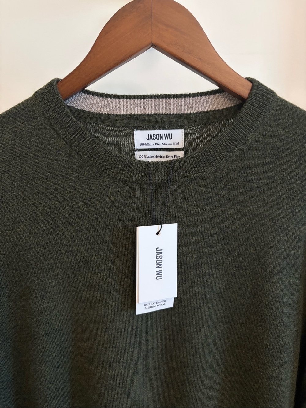 Jason Wu Olive Green Men's Crewneck Merino Wool Sweater